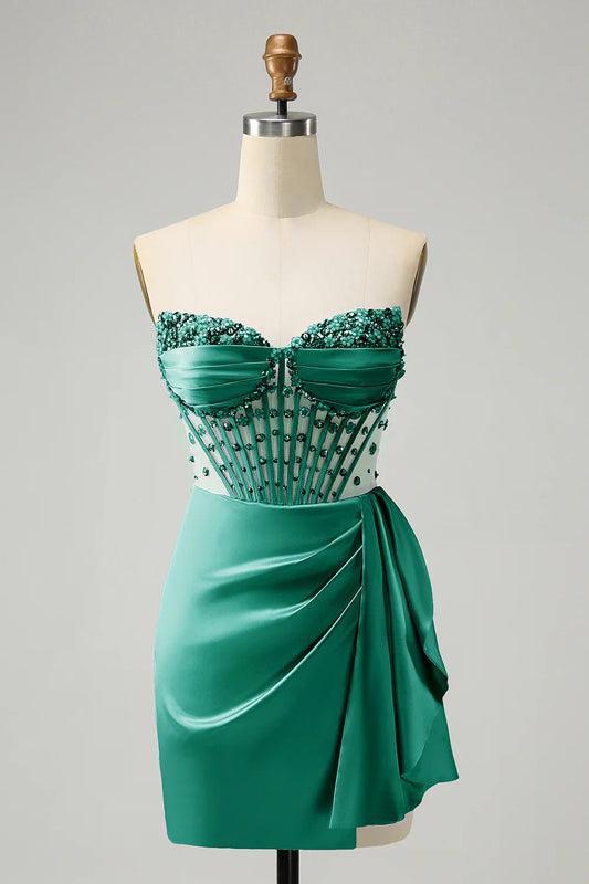 omberprom Blue Homecoming Dress Bodycon Sweetheart Pleated Corset with Beading Stylish