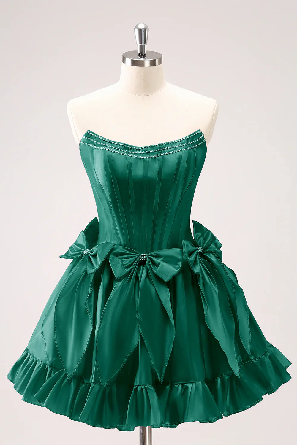 omberprom A Line Graduation Dresses Strapless Ruffle Beaded Cute Fuchsia Homecoming Dress with Bows