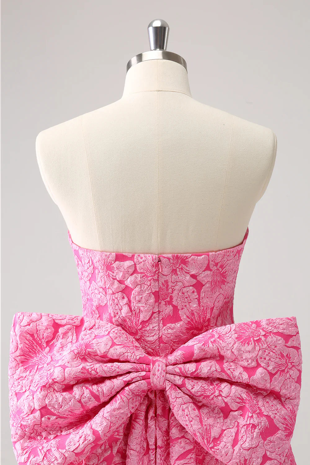 omberprom Cute Hot Pink Short Homecoming Dress A Line Strapless Print with Bow