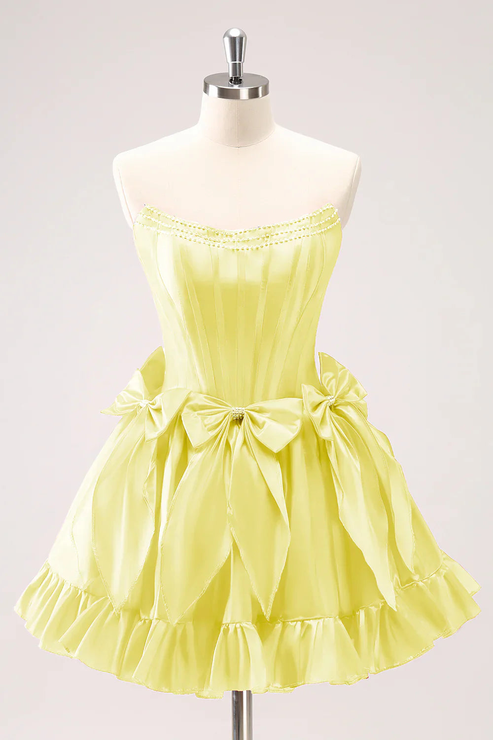 omberprom A Line Graduation Dresses Strapless Ruffle Beaded Cute Fuchsia Homecoming Dress with Bows