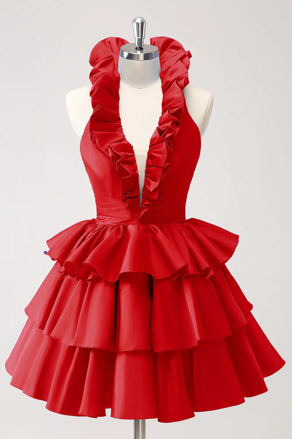 omberprom Cute Homecoming Dress Royal Blue A Line Halter Tiered Backless with Ruffles