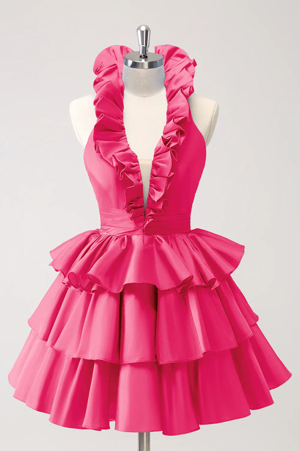omberprom Cute Homecoming Dress Royal Blue A Line Halter Tiered Backless with Ruffles