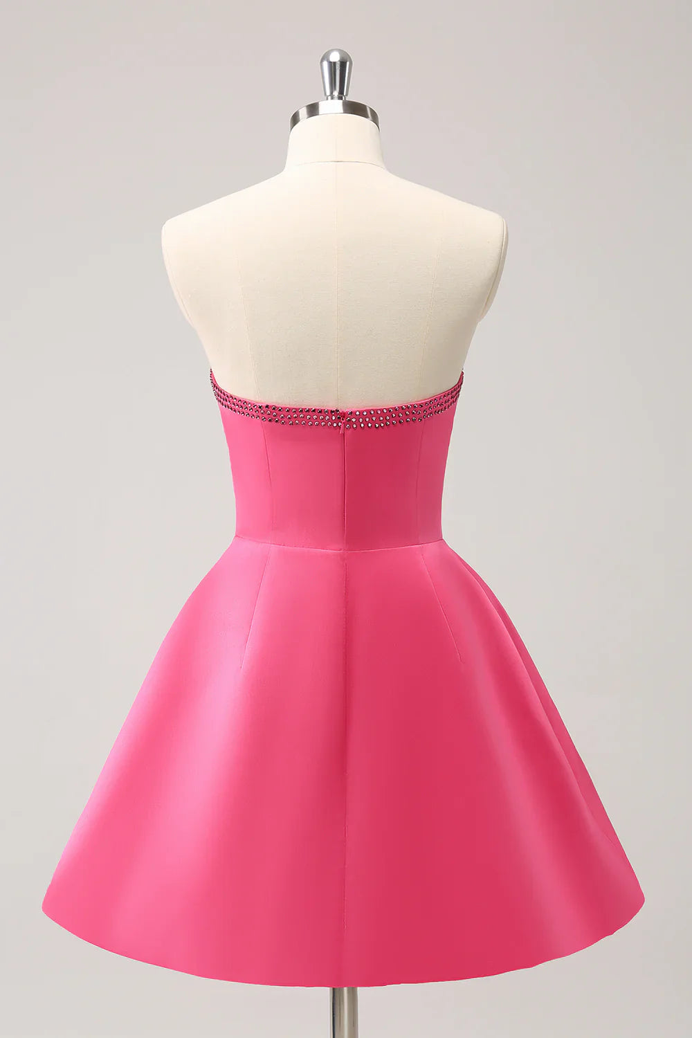 omberprom A Line Homecoming Dress Cute Hot Pink Strapless Cut Out with Beading