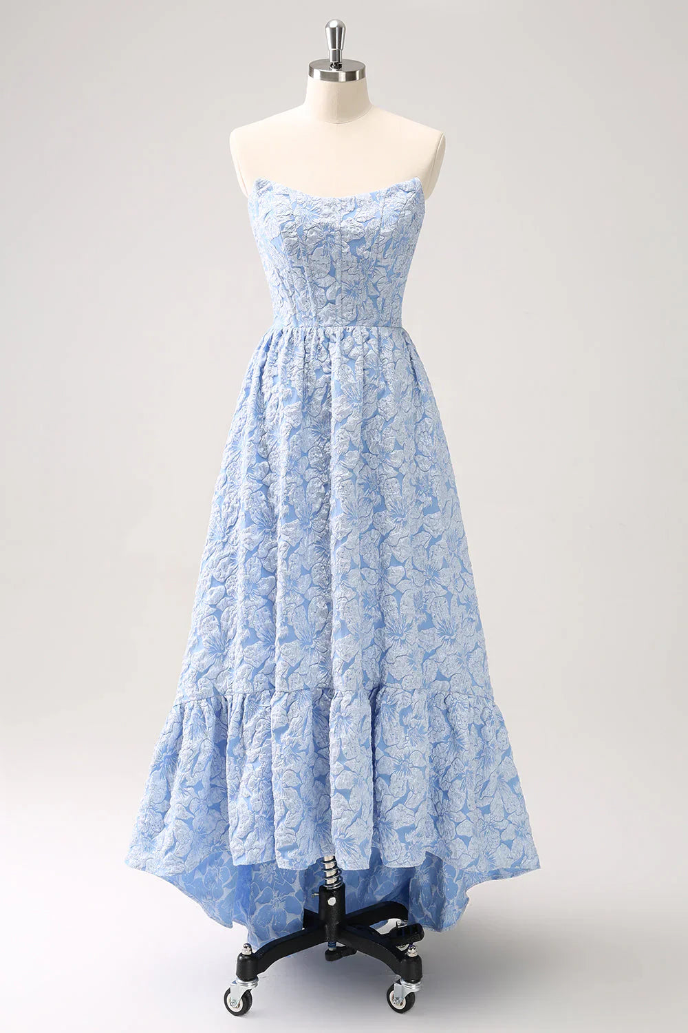 omberprom Homecoming Dresses A-Line Graduation Dresses Strapless Floral High Low Ruffled Dress Blue