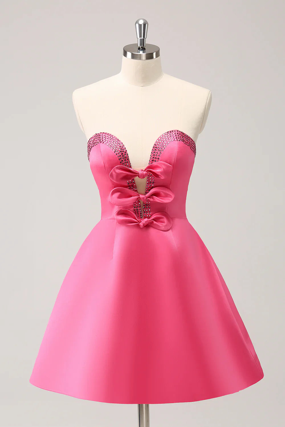 omberprom A Line Homecoming Dress Cute Hot Pink Strapless Cut Out with Beading
