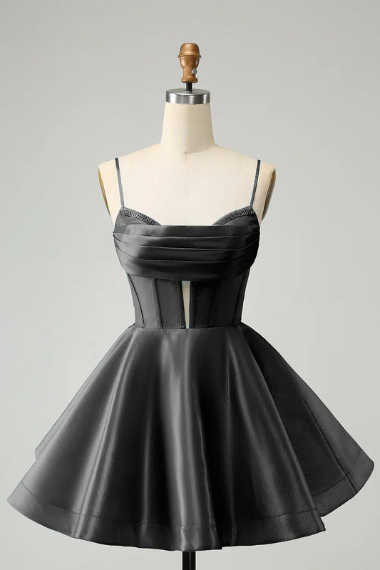 omberprom A Line Homecoming Dress Blue Spaghetti Straps Corset Short with Beading