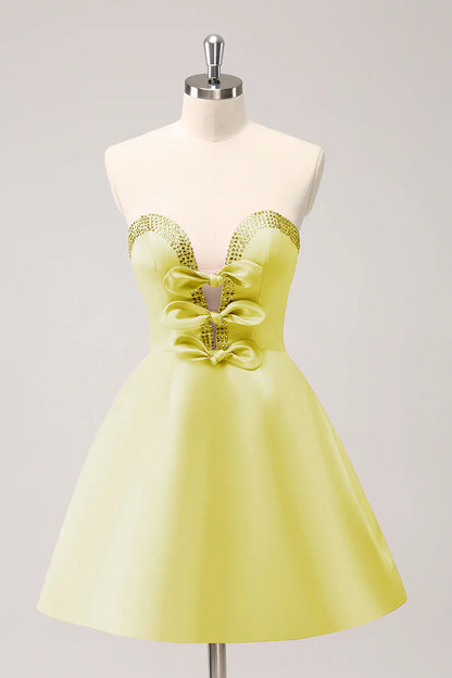 omberprom A Line Homecoming Dress Cute Hot Pink Strapless Cut Out with Beading