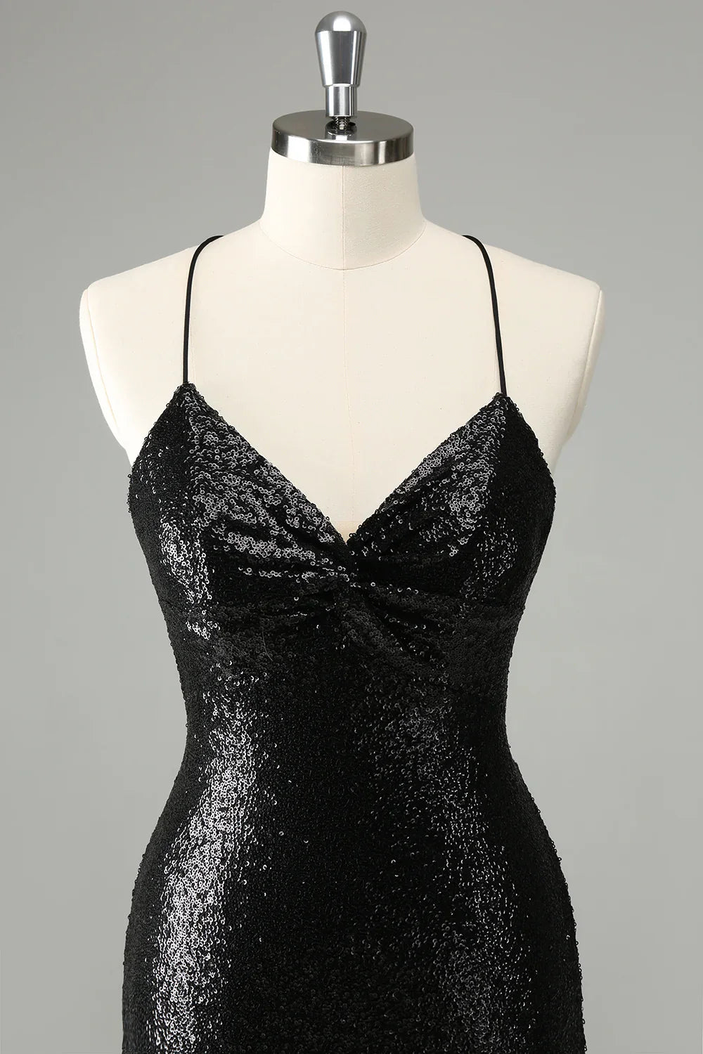 omberprom Homecoming Dress Black Bodycon Spaghetti Straps Sequins with Lace-up Back