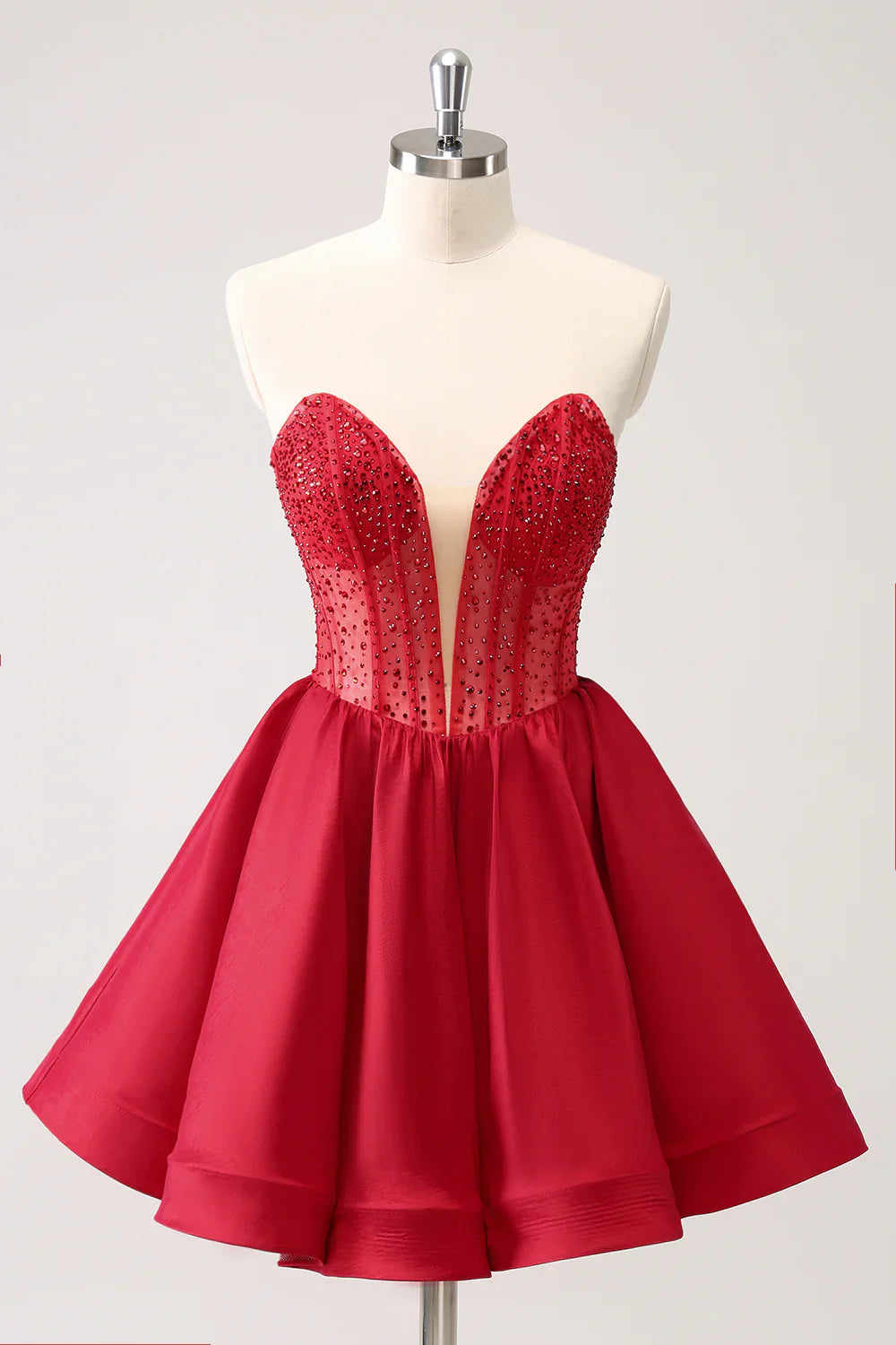 omberprom Homecoming Dress Cute A Line Strapless Corset Ruffle with Beading Graduation Dress