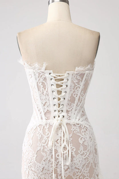 omberprom Classy Red Short Cocktail Dress Lace Strapless Corset with Lace-up Back Homecoming Dresses