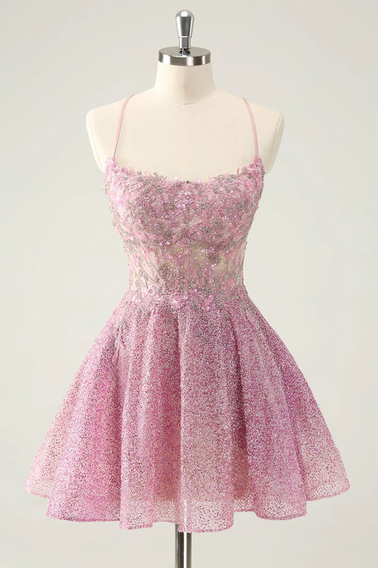 omberprom A Line Short Homecoming Dress with Appliques Graduation Dress Charming Party Dress