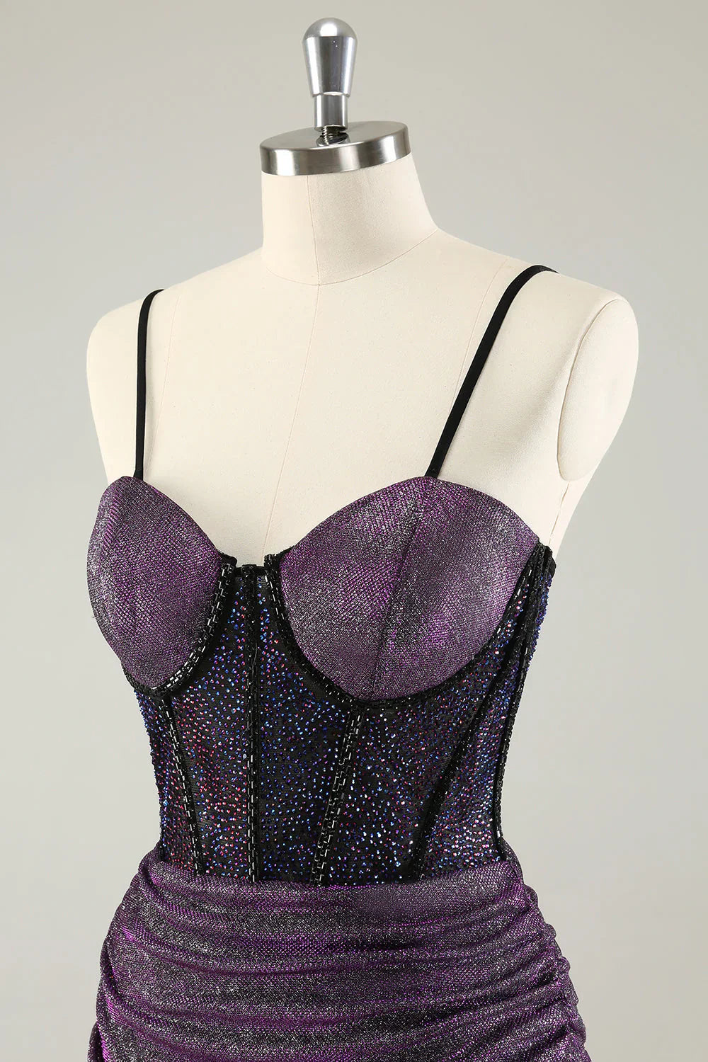 omberprom Elegant Homecoming Dresses Dark Purple Pleated Corset Short with Lace Up Back