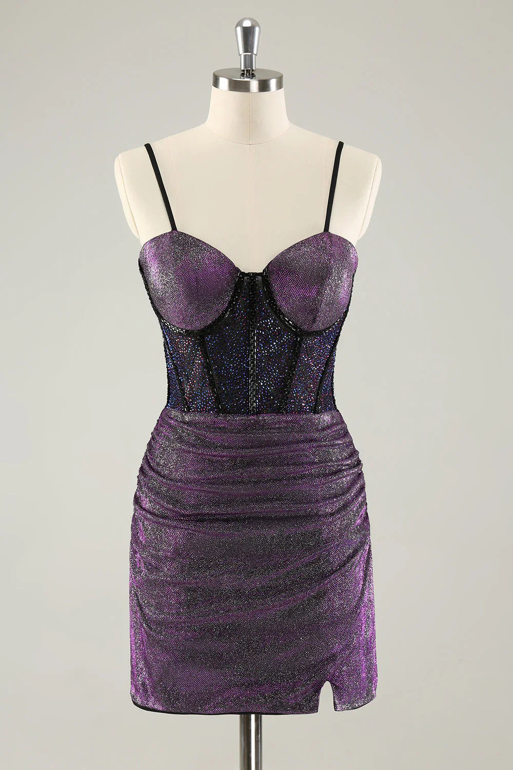 omberprom Elegant Homecoming Dresses Dark Purple Pleated Corset Short with Lace Up Back