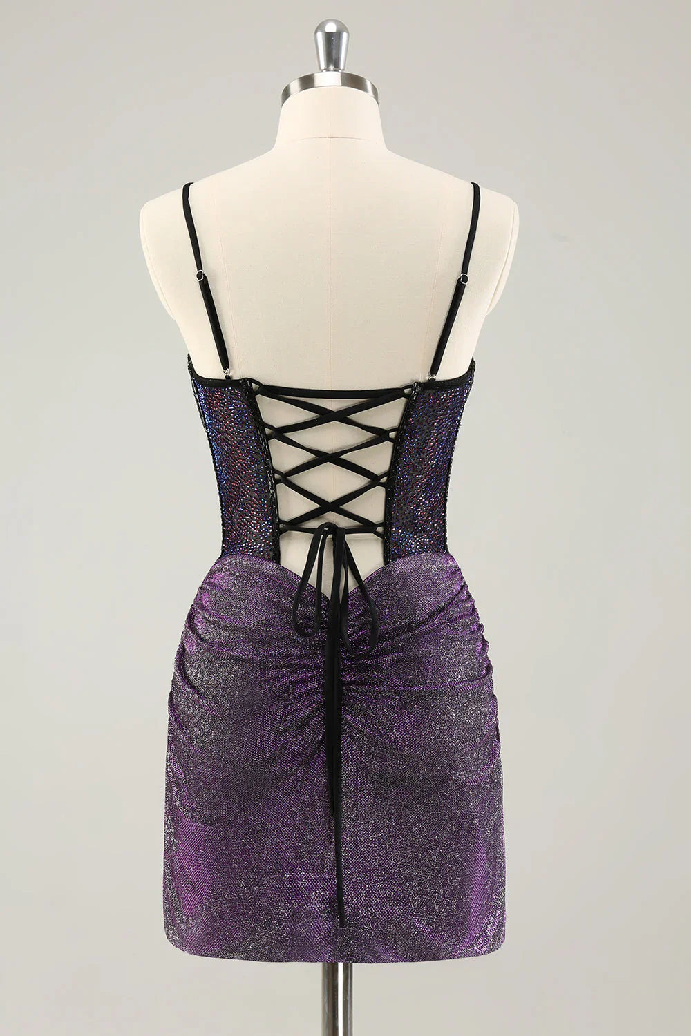 omberprom Elegant Homecoming Dresses Dark Purple Pleated Corset Short with Lace Up Back