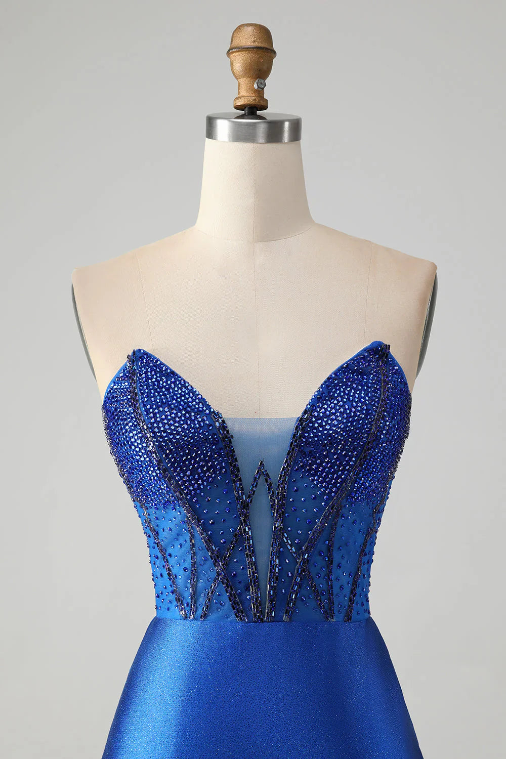 omberprom Short Homecoming Dress Classy Sparkly Royal Blue Tight Strapless with Beading