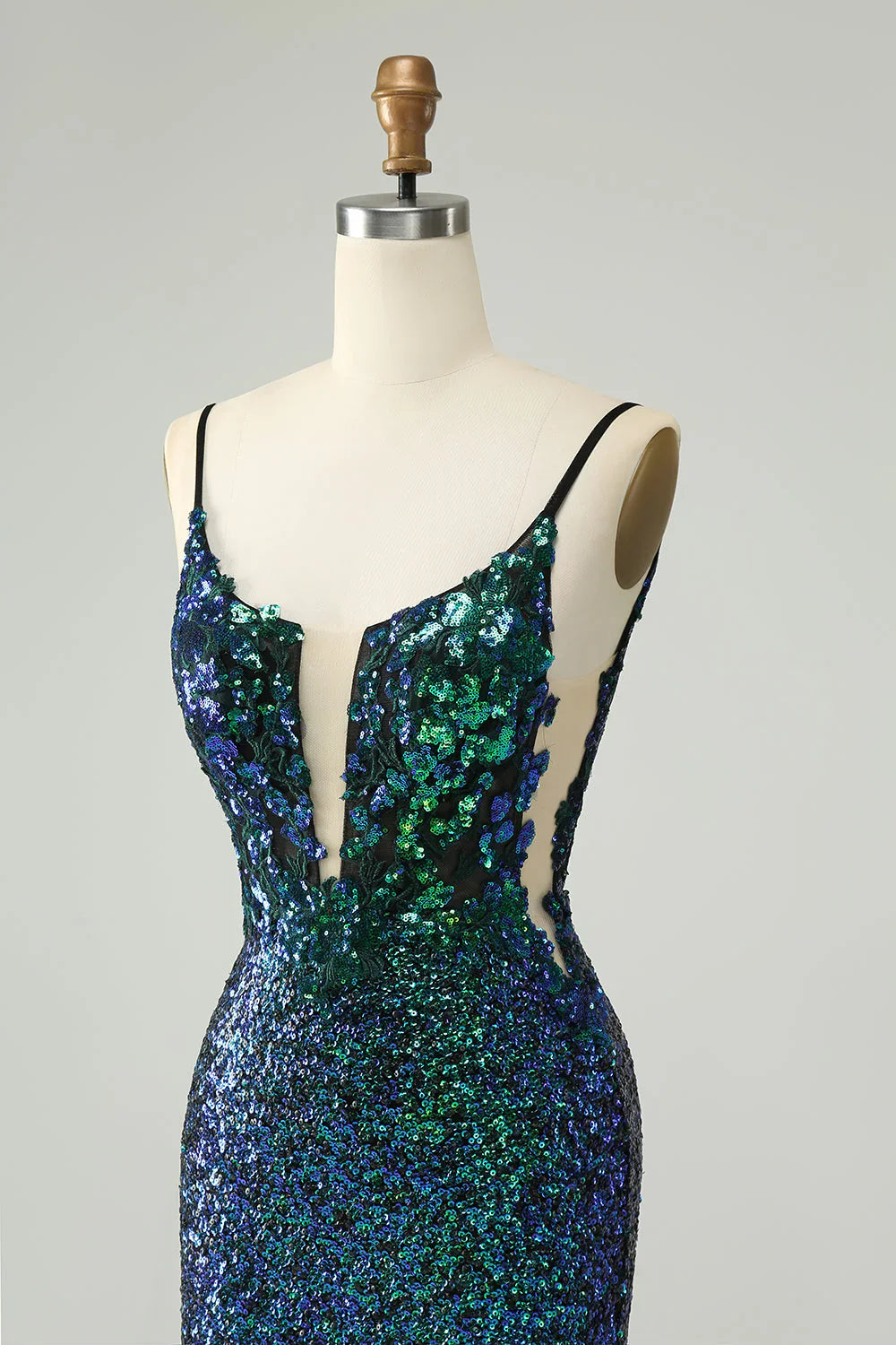 omberprom Homecoming Dress Sparkly Dark Green Spaghetti Straps Tight with Sequins