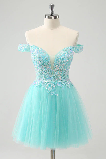 omberprom A Line Sequins Homecoming Dress Off The Shoulder Graduation Dresses Short Prom Dress