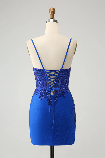 omberprom Homecoming Dress Royal Blue Glitter Beading Corset Graduation Dresses