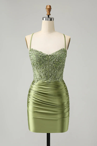 omberprom Fashion Homecoming Dress Sparkly Light Green Sequins Corset Graduation Dresses