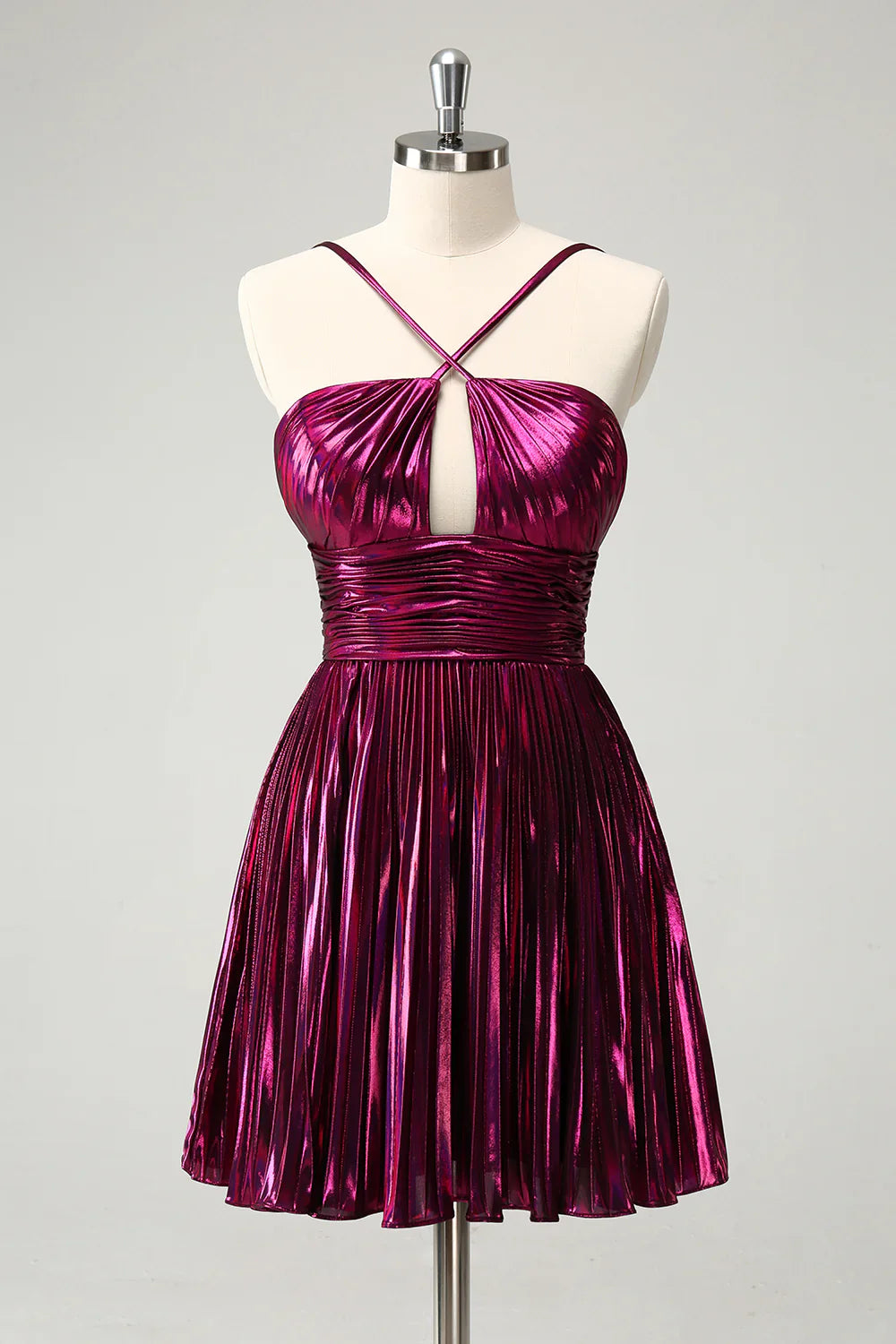 Liymcdress A Line Homecoming Dress Purple Pleated Hollow Out Short Metallic Graduation Dresses