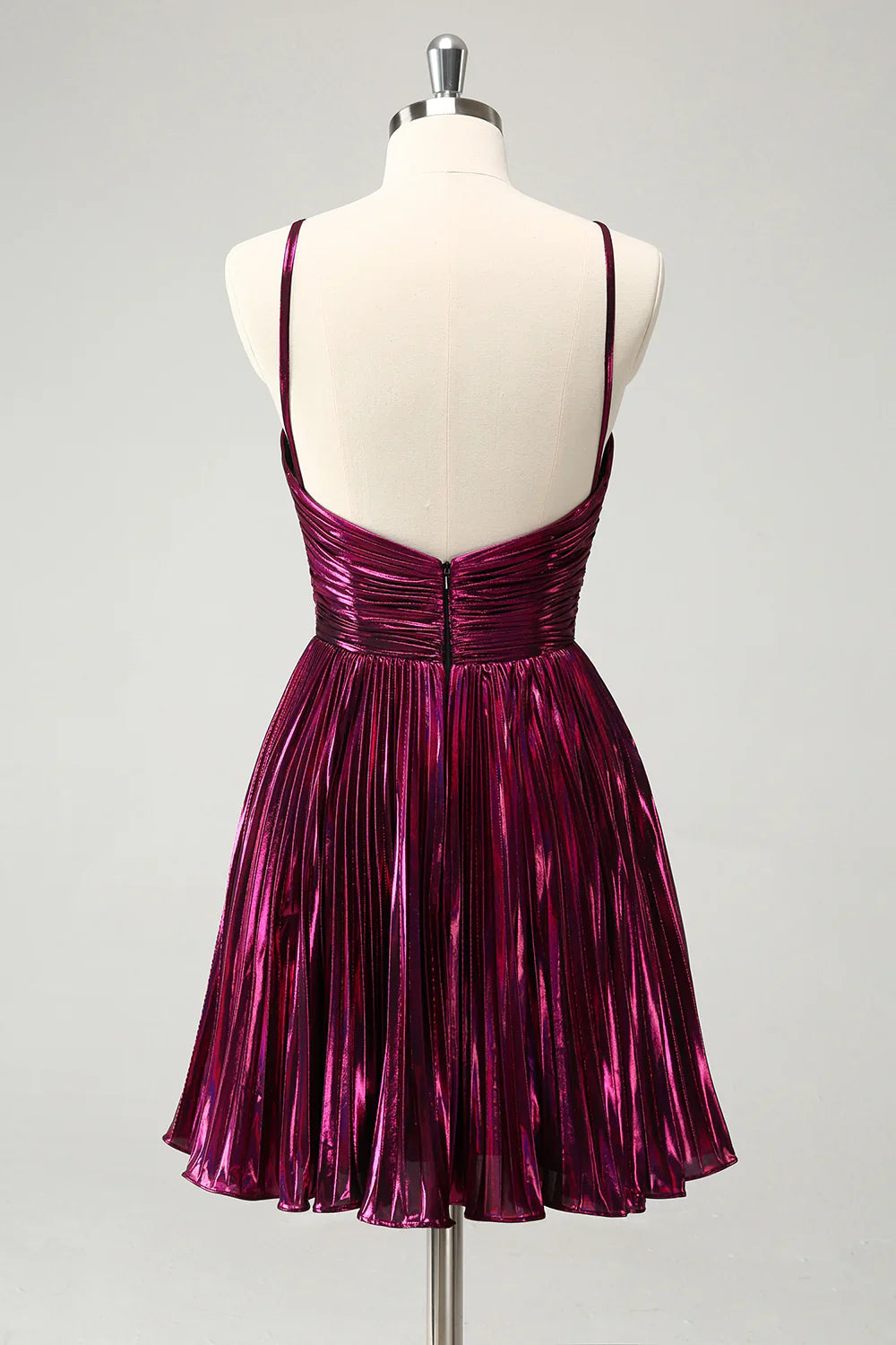 Liymcdress A Line Homecoming Dress Purple Pleated Hollow Out Short Metallic Graduation Dresses
