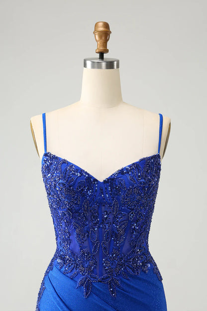 omberprom Homecoming Dress Royal Blue Glitter Beading Corset Graduation Dresses