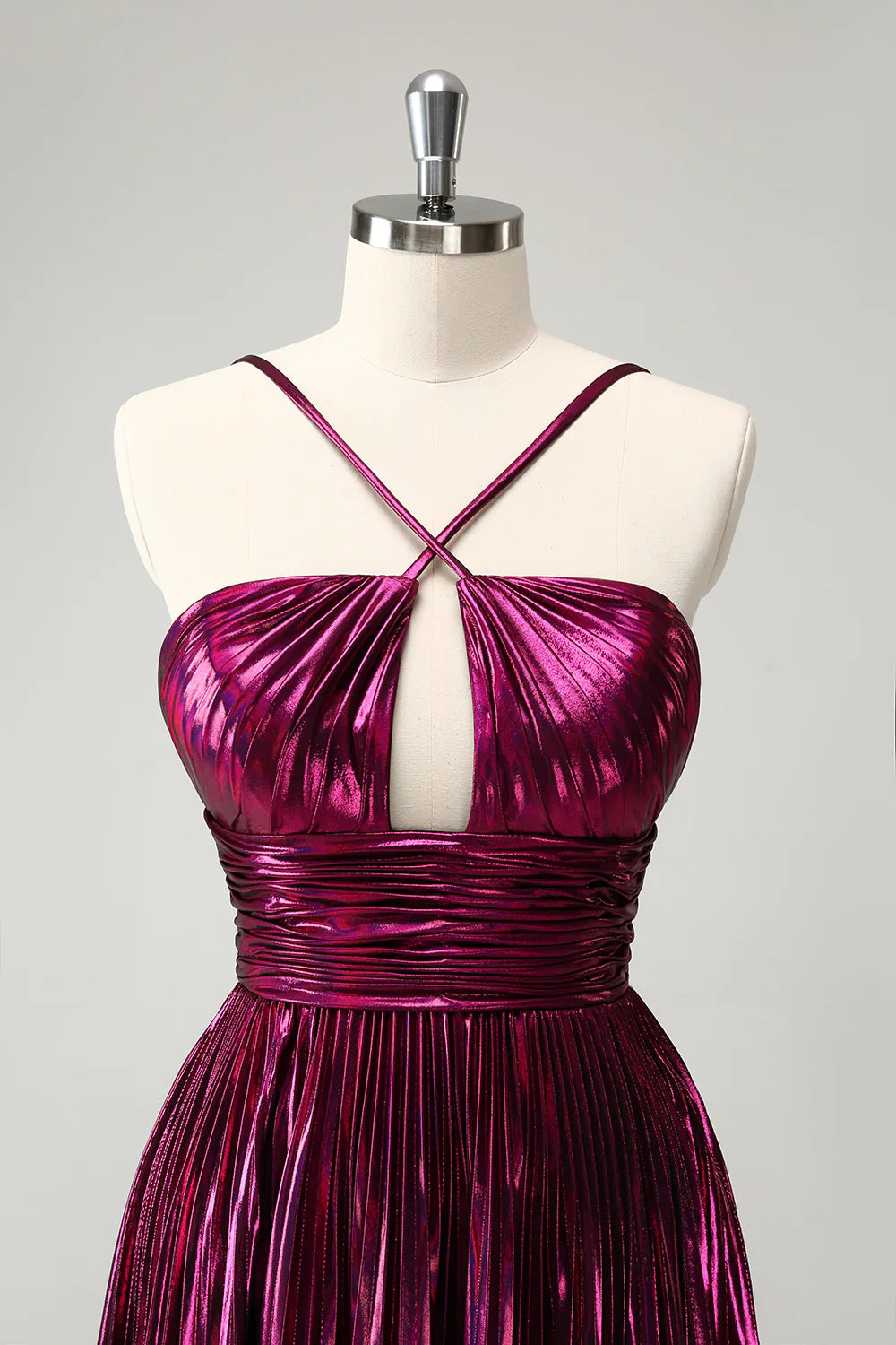 Liymcdress A Line Homecoming Dress Purple Pleated Hollow Out Short Metallic Graduation Dresses