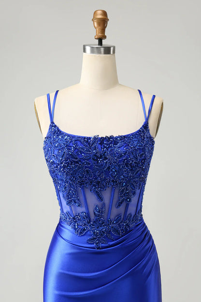 omberprom Fashion Homecoming Dress Sparkly Royal Blue Beading Corset Graduation Dresses