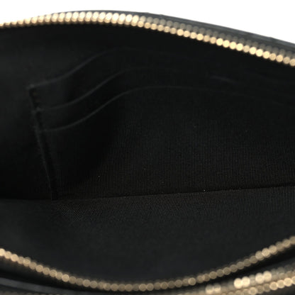 Goatskin Enamel Quilted Small Clutch With Chain Black