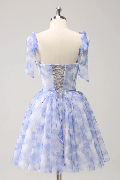 omberprom A Line Short Homecoming Dress Spaghetti Straps Pleated With Lace Up Back