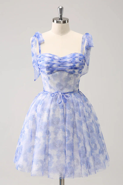 omberprom A Line Short Homecoming Dress Spaghetti Straps Pleated With Lace Up Back