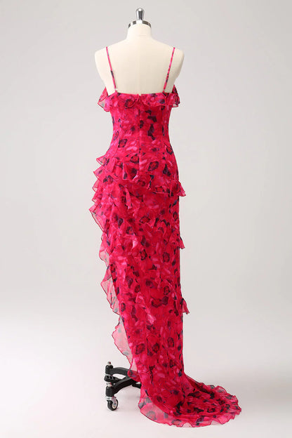 omberprom Fashion Wedding Party Dress Mixed Flower Asymmetrical Ruffled Evening Dress