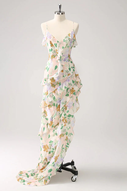 omberprom Fashion Wedding Party Dress Mixed Flower Asymmetrical Ruffled Evening Dress
