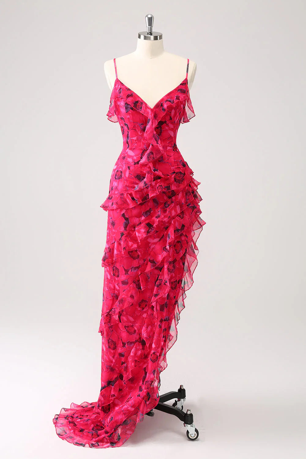 omberprom Fashion Wedding Party Dress Mixed Flower Asymmetrical Ruffled Evening Dress