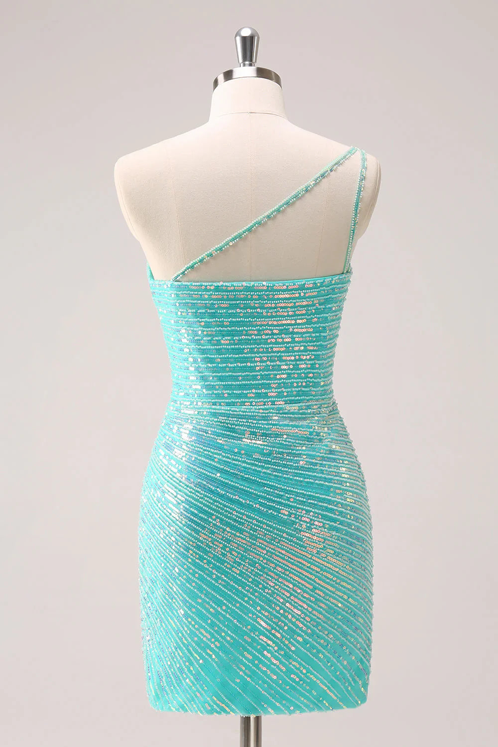 omberprom Sparkly Mint Homecoming Dress One Shoulder Tight Short Graduation Dresses with Sequins