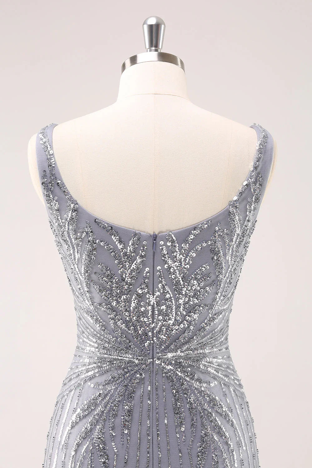 omberprom Homecoming Dress Sparkly Neck Short Grey Square Tight with Sequins