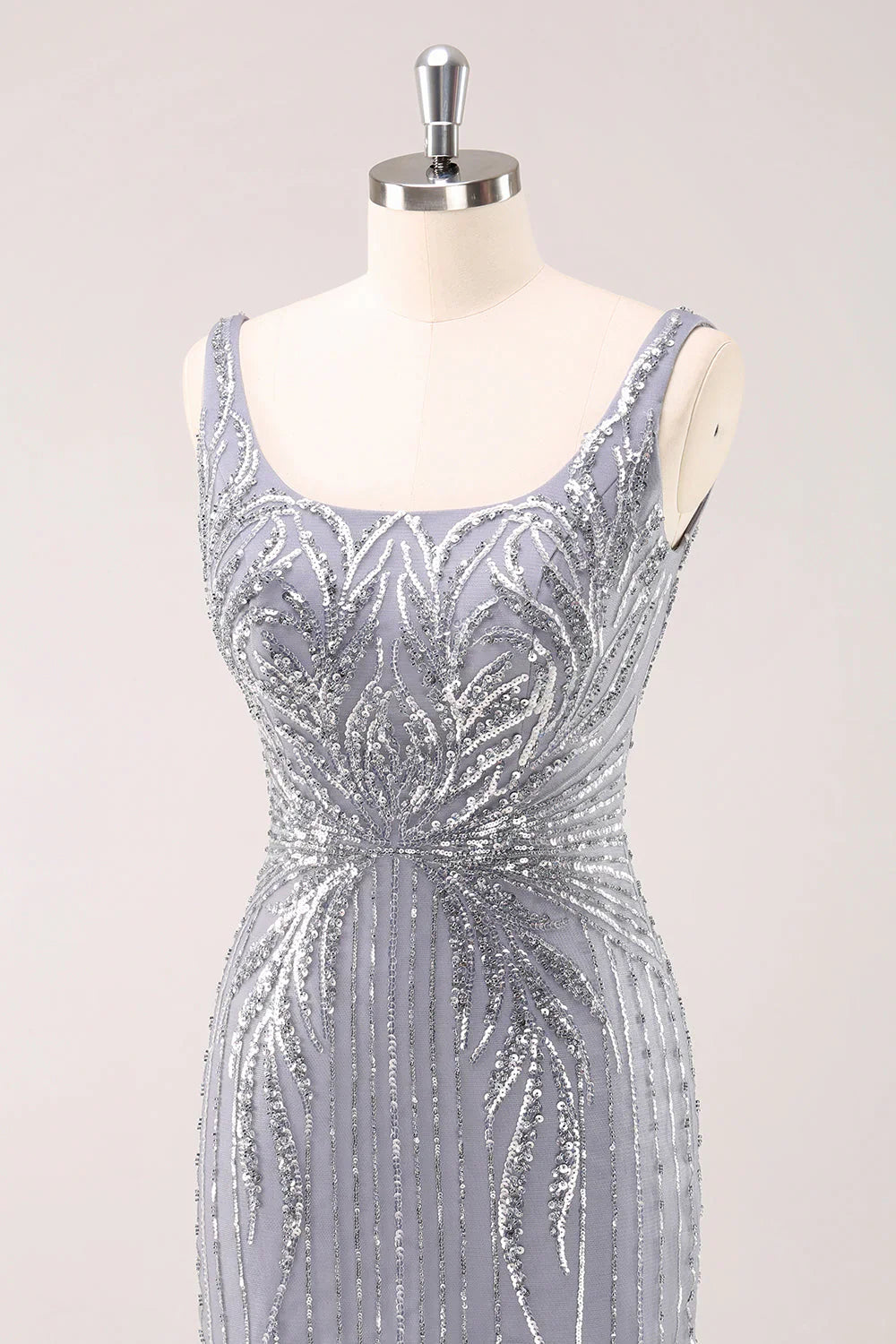 omberprom Homecoming Dress Sparkly Neck Short Grey Square Tight with Sequins