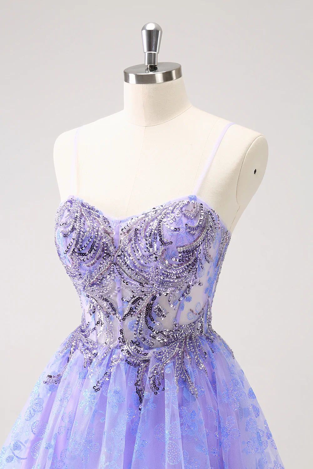omberprom Short Homecoming Dress Sparkly Lilac A Line Corset Floral with Sequins Graduation Dresses