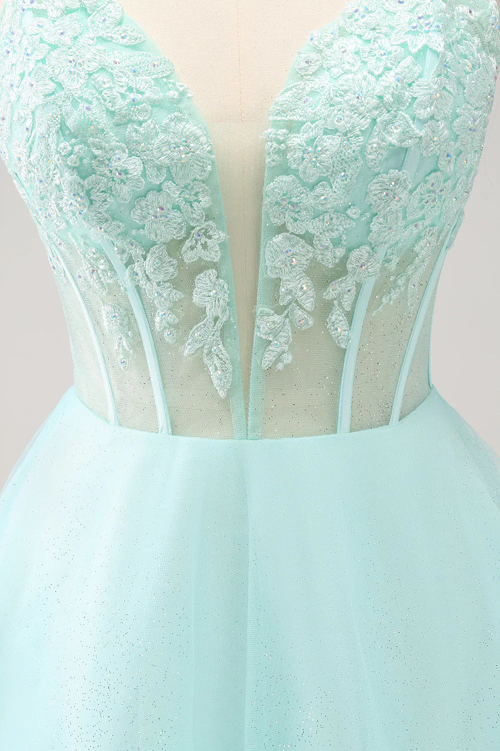 omberprom Sparkly A Line Homecoming Dress Corset Sequin Short Green Graduation Dresses with Appliques