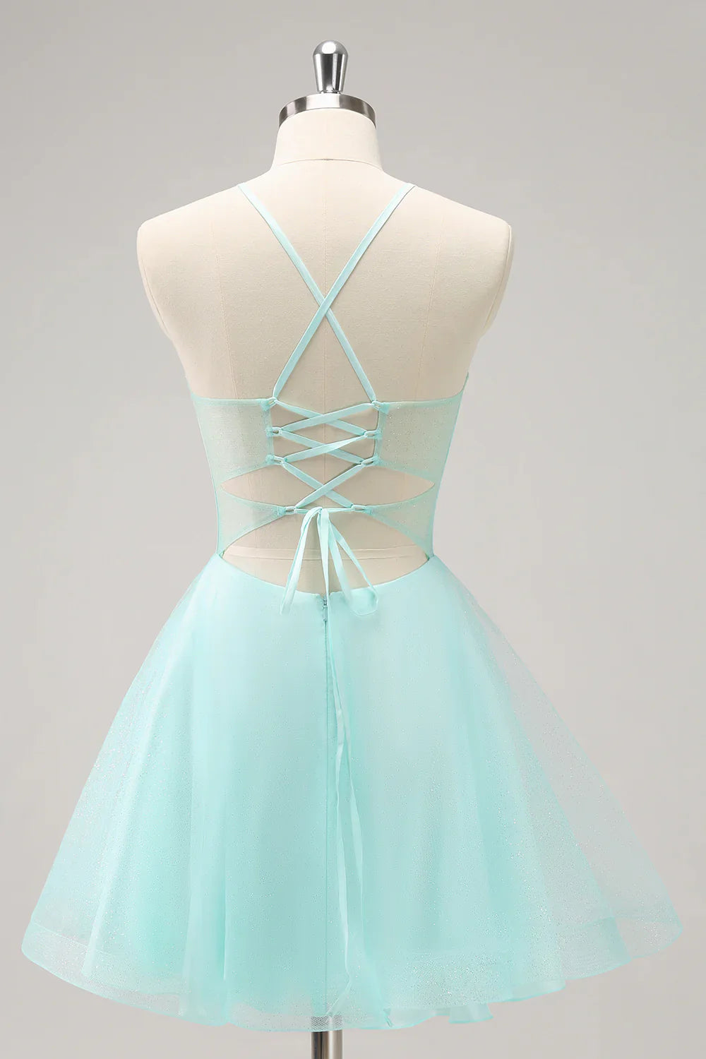 omberprom Sparkly A Line Homecoming Dress Corset Sequin Short Green Graduation Dresses with Appliques