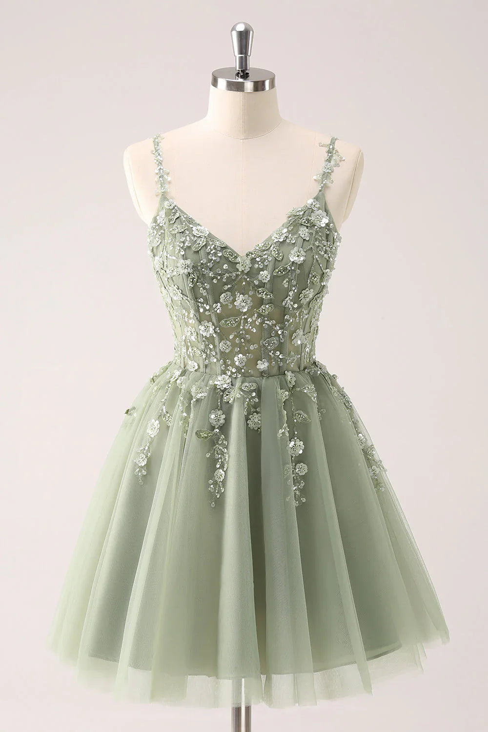 omberprom A Line Spaghetti Straps Homecoming Dress Blue Tulle Short Prom Dress with Appliques
