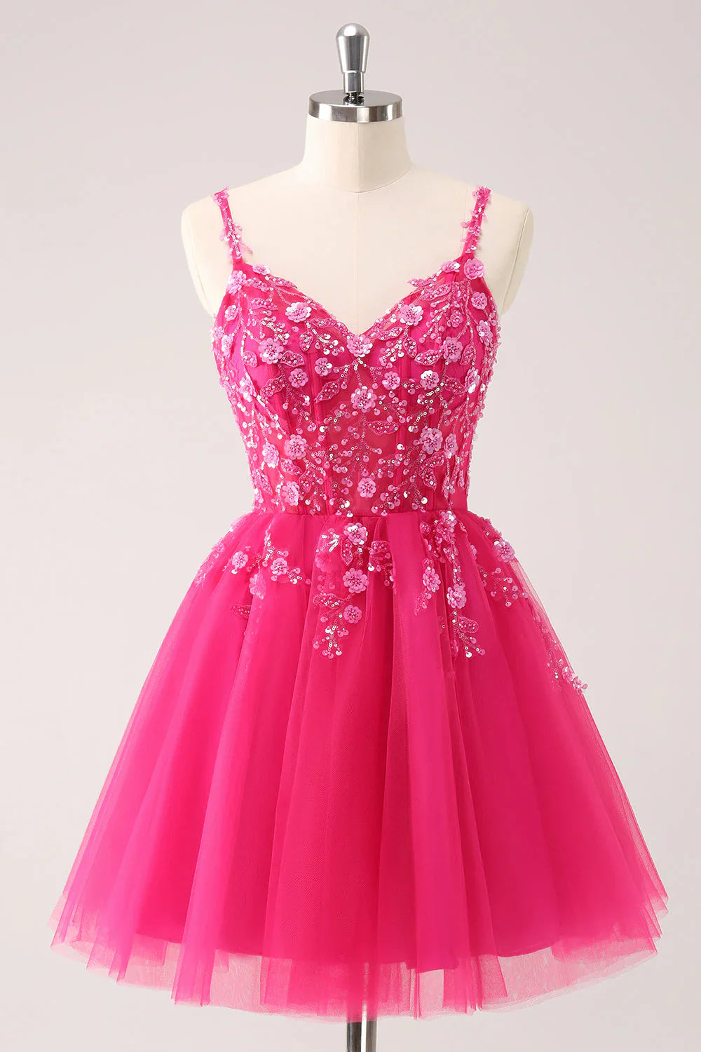 omberprom A Line Spaghetti Straps Homecoming Dress Blue Tulle Short Prom Dress with Appliques