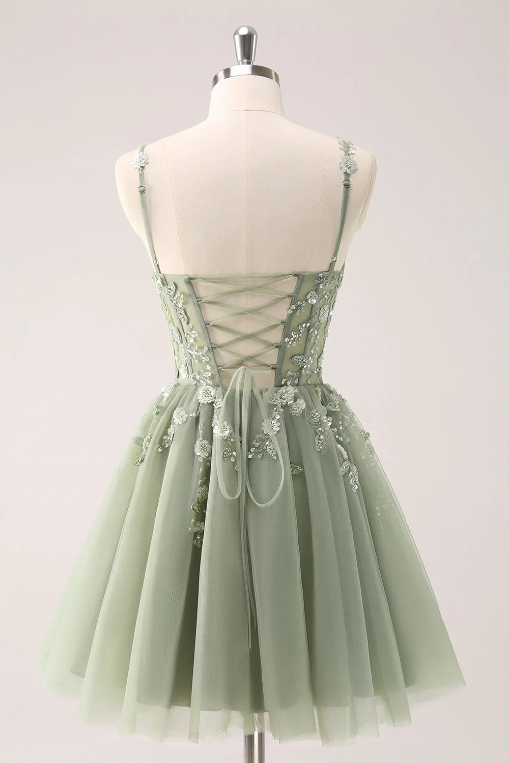 omberprom A Line Spaghetti Straps Homecoming Dress Blue Tulle Short Prom Dress with Appliques
