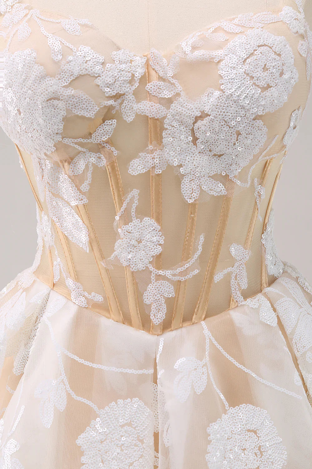 omberprom Short Homecoming Dress Sparkly A-Line Floral Corset with Sequins