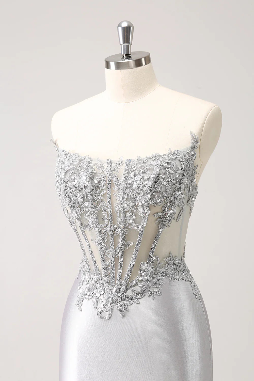 omberprom Fashion Homecoming Dress Glitter Silver Corset Strapless Graduation Dresses