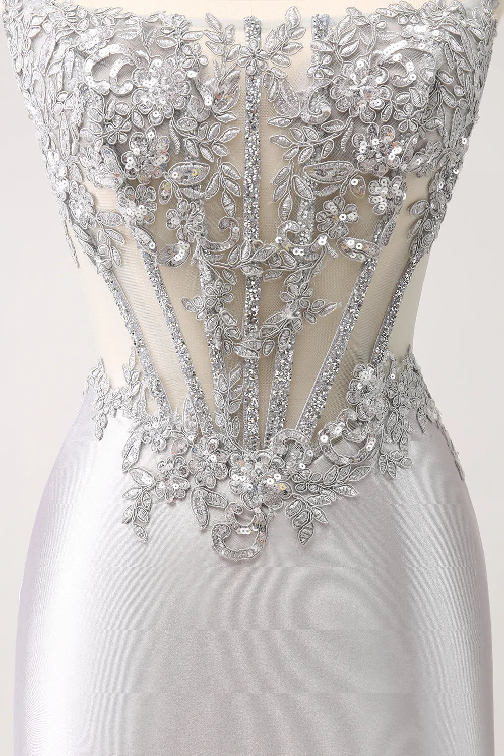 omberprom Fashion Homecoming Dress Glitter Silver Corset Strapless Graduation Dresses