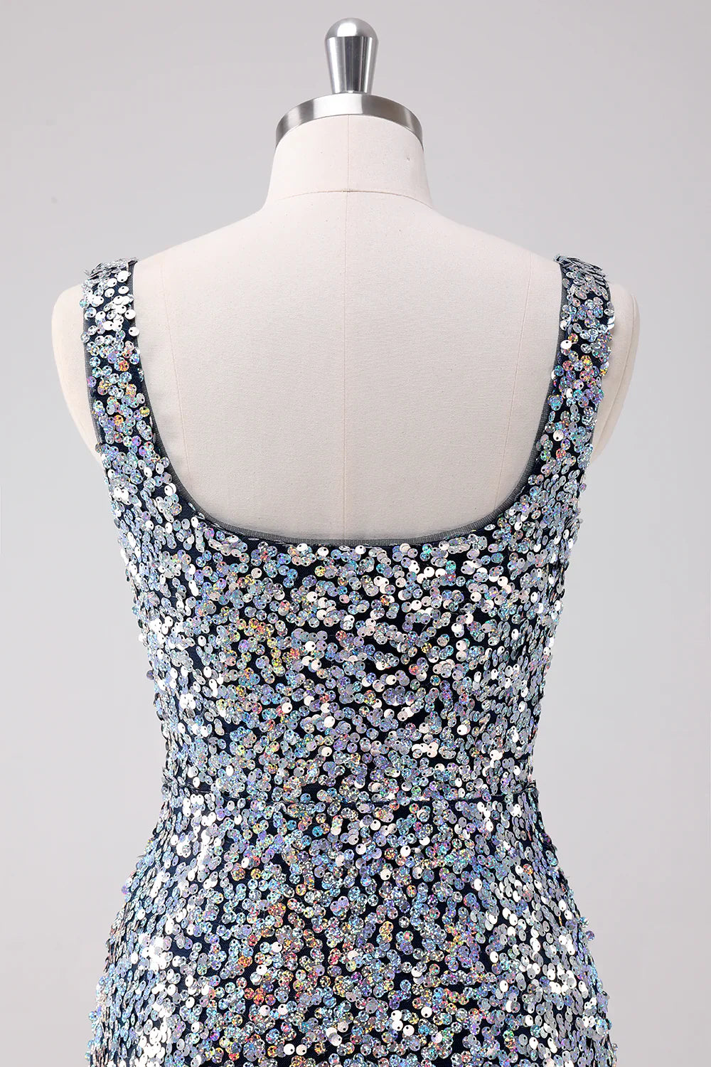 omberprom Fashionable and Beautiful Homecoming Dress Sparkly Silver Square Neck Graduation Dresses