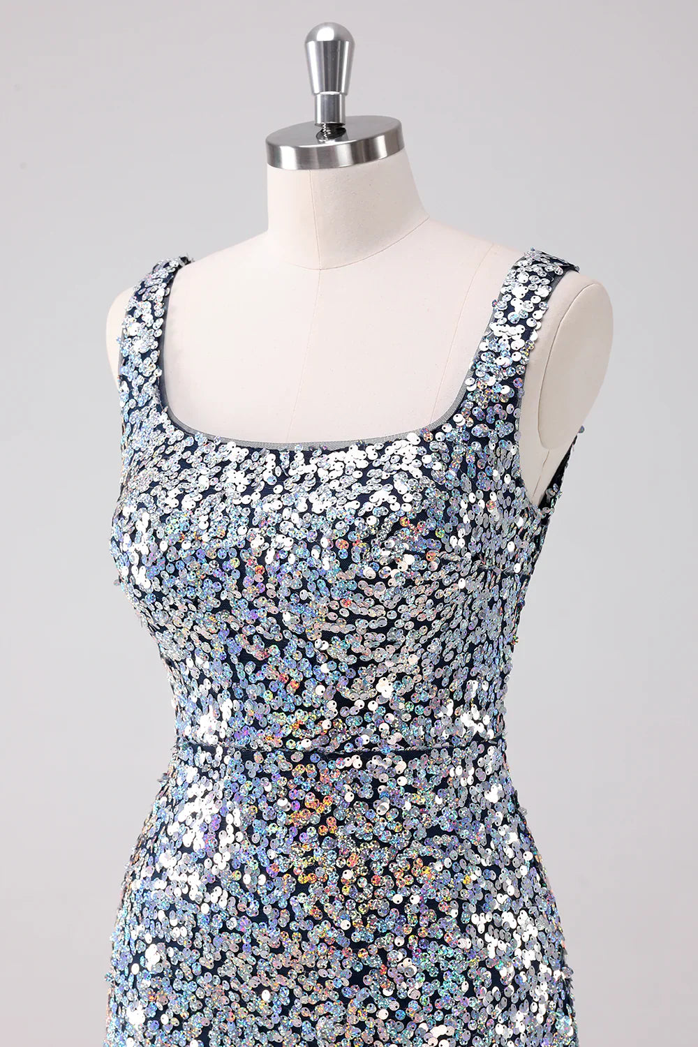 omberprom Fashionable and Beautiful Homecoming Dress Sparkly Silver Square Neck Graduation Dresses