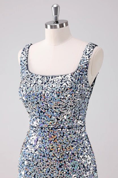omberprom Fashionable and Beautiful Homecoming Dress Sparkly Silver Square Neck Graduation Dresses