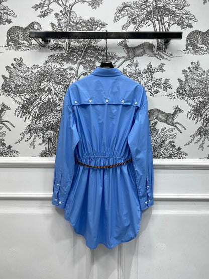 MIUMIU LONG SLEEVE SHIRT DRESS WITH COLLAR AND WAIST TIE 268852
